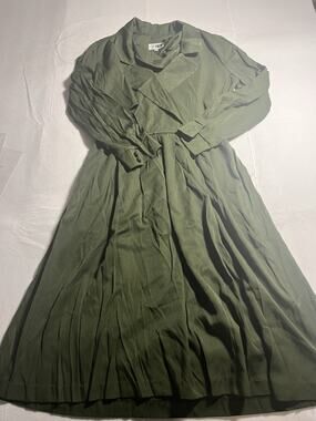 Vintage Petite Focus Women’s 10P Olive Green Trench Midi Dress Belt Missing